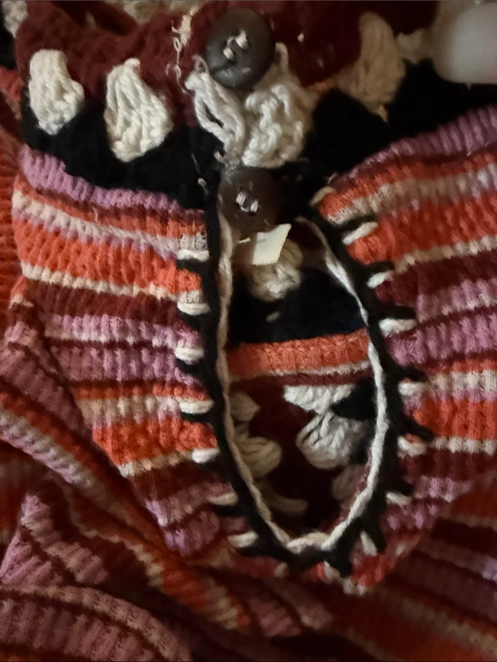 Free People Women’s Striped Pink Multi-Color Crochet Cropped Thermal Top!
